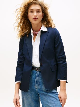 Tommy Hilfiger Kurzblazer TOMMY HILFIGER COTTON SLIM BLAZER, Damen, Gr. 34, blau (schwarz night navy), Web, Obermaterial: 65% Baumwolle, 33% Lyocell, 2% Elasthan, un