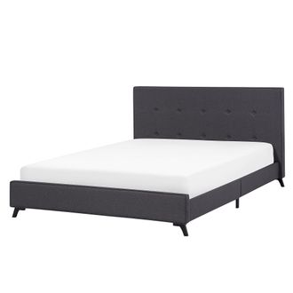 Beliani Cama Con Somier De Poli&eacute;ster Gris Oscuro Negro 160 X 200 Cm Cabecero Acolchado Somier Patas Madera Caucho Ambassador