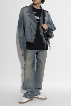 Balmain Denim Jacket With Belt, Mens, Blue