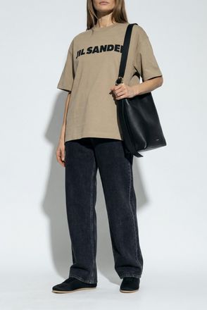 Jil Sander T-shirt With Printed Logo, Womens, Beige