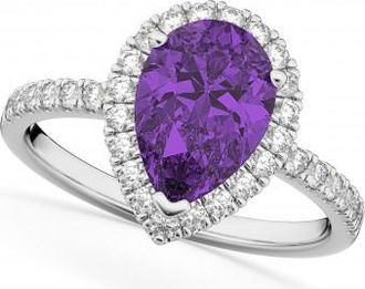 Allurez Pear Cut Halo Amethyst & Diamond Engagement Ring 14K White Gold 2.21ct