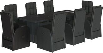 vidaXL 9 Piece Garden Dining Set with Cushions Black Poly Rattan vidaXL