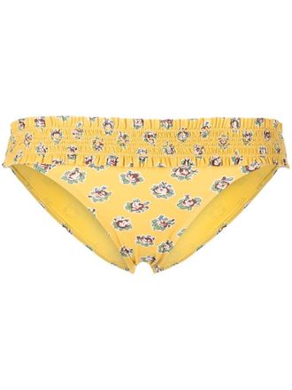 Tory Burch floral-print smocked bikini bottoms - women - Nylon/Elastane - M - Yellow