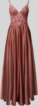 Laona Abendkleid mit floralem Pailettenbesatz in Terra, Gr&ouml;&szlig;e 32