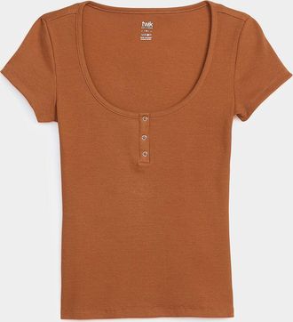 Twik Womens Fine ribbing Henley Shirt collar T-shirt