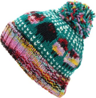 Loud Elephant Hand Knitted Wool Beanie Bobble Hat - Sheep - Teal Pink SD