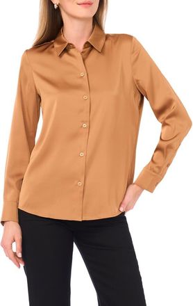Vince Camuto Satin Long Sleeve Button-Up Shirt in Desert Camel at Nordstrom Rack, Size X-Small