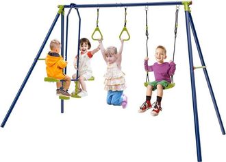 Costway Costway Columpio Jard&iacute;n Exterior, Juego 3 En 1 De Columpio Infantil, Balanc&iacute;n, Anillas De Gimnasio, +3 A&ntilde;os, 4 Asientos, 200kg