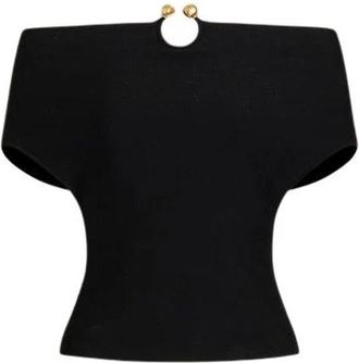 Alberta Ferretti Stretch top met juwelenspeld - Dames - Ronde hals truien - Zwart - M - Truien & Vesten