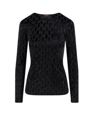 Gucci Chenille Top With All-Over Crystal Gg Motif-Donna