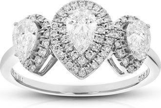 Vir Jewels 1 cttw Pear Cut Lab Grown Diamond Engagement Ring 71 Stones 14K White Gold Prong Set 2/3 Inch