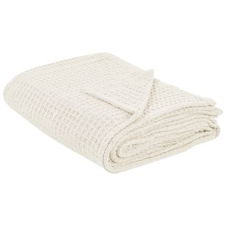 Beliani Colcha De Algod&oacute;n Relieve Gofre Textiles Sala De Estar Dormitorio Beige Claro 200 X 220 Cm Chagyl