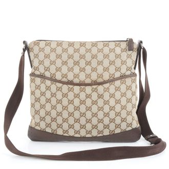 Gucci Brown Leather Canvas Shoulder Bag (Pre-Owned)
