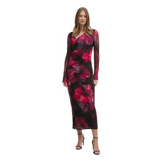 DKNY Floral Ruched Maxi Jurk - Dames - Casual kleedjes - Veelkleurig - 2XS - Leer - Kleedjes