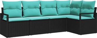 vidaXL Juego De Sof&aacute; 5 Uds. Negro Rat&aacute;n Sint&eacute;tico Vidaxl