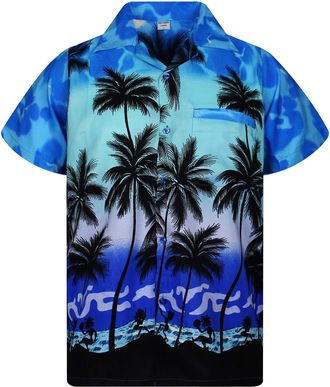 V.H.O. Funky Hawaiian Shirt, Shortsleeve, Beach, Mono-Blue, 4XL