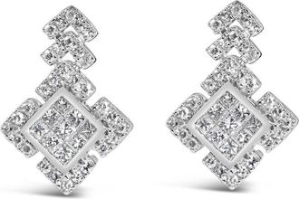 House of Brilliance 10K White Gold 3/5 Cttw Princess Diamond Geometric Drop Earrings