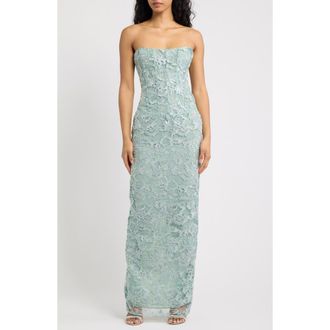 House of CB Anisa Hand Beaded Strapless Maxi Dress in Jade at Nordstrom, Size X-Small