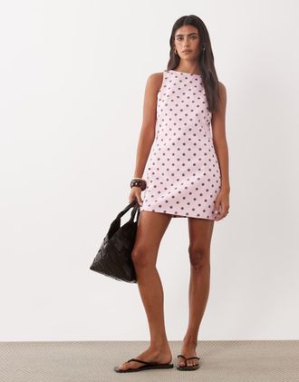 Miss Selfridge vestito a trapezio in denim a righe rosa a pois