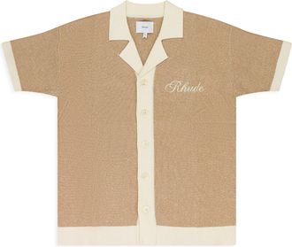 Rhude BROWN CONTRAST KNIT BUTTON-UP POLO