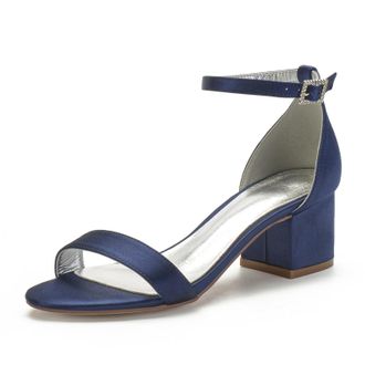 Miyoopark Comfortable Wedding Shoes for Women Block Low Heel Evening Sandals M534 Dark Blue UK 6.5