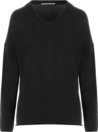 Allude Black Ribbed V-Neck Cashmere Sweater