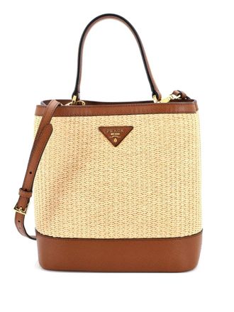 Prada Panier Straw and Leather Medium bucket bag - Brown