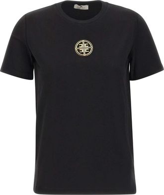 Elisabetta Franchi Ribbed Ronde Hals T-shirt - Dames - T-shirts - Zwart - S - Katoen - Tops