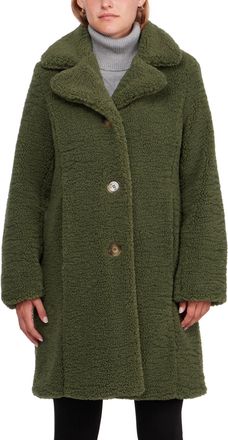 Ellen Tracy Womens Sherpa Teddy Coat with Notch Collar