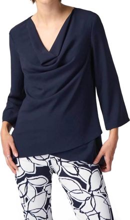 Joseph Ribkoff Woven Cowl Neck Flared Top In Midnight Blue