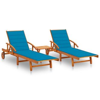 vidaXL Vidaxl - Tumbonas Con Mesa Y Cojines 2 Uds Madera Maciza De Acacia