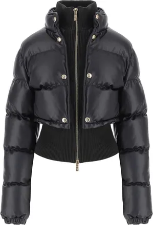 Just Cavalli Quilted Black Nylon Down Jacket with High Collar and Tapered Hem