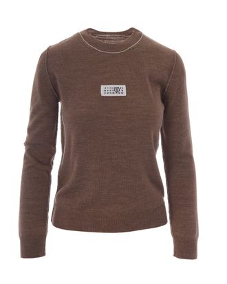 Maison Margiela Fitted Light Brown Knit Top With Contrasting Stitch Details
