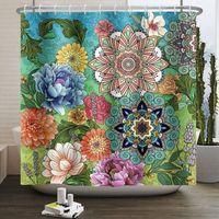 OEM Cortina De Ducha Abstracta Bohemia De 180 Cm X 180 Cm Con Flores Y Follaje, Cortina De Ba&ntilde;era Impermeable Y Antimoho, Cortina De Ba&ntilde;o Lavable De Poli&eacute;