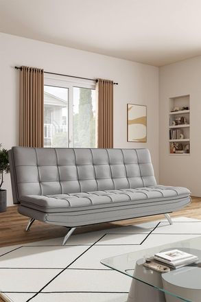 Living and Home Fabric 3-Seater Convertible Sofa Bed in Light Grey