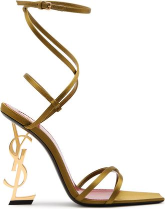 Saint Laurent Opyum 110 Logo Satin Sandals - Dark Green - 37 (IT37 / UK4)