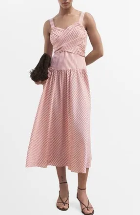 Mango Stripe Crossover Dress in Pink at Nordstrom Rack, Size 4