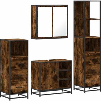 vidaXL Vidaxl - Set De Muebles Ba&ntilde;o 4 Pzas Madera Contrachapada Roble Ahumado