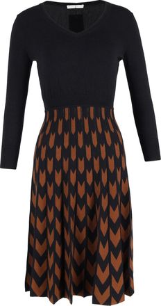 HUGO BOSS Chevron Midi Dress in Brown and Black Wool