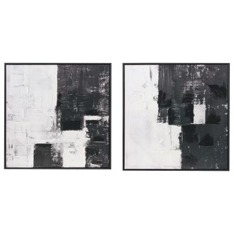 Beliani Conjunto De 2 Lienzos Decorativos Hechos A Mano Cuadros Con Formas Abstractas De Materiales Sint&eacute;ticos Marco De Madera De Pino Negro Cashel