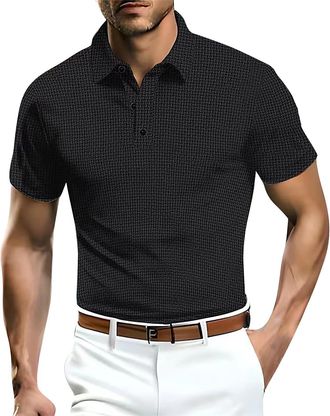 Generic Mesh Ice Silk Short Sleeve Polo Shirts Men - Golf Polo Shirt Regular-Fit Breathable Tennis Shirt Performance Sport Tshirts Buttons Placket Men Adult B