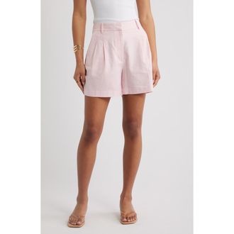 Open Edit Everyday Pleated Linen Blend Shorts in Pink Pinkesque at Nordstrom, Size 16
