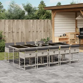 vidaXL Set De Comedor De Jard&iacute;n 11 Pzas Y Cojines Rat&aacute;n Sint&eacute;tico Gris Vidaxl