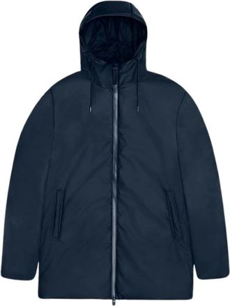 Rains Waterdichte Lange Jas met Verstelbare Capuchon - Heren - Winterjassen - Blauw - M - Polyester - Jassen