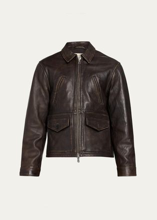 Officine G&eacute;n&eacute;rale Mens Vintage-Effect Leather Jacket