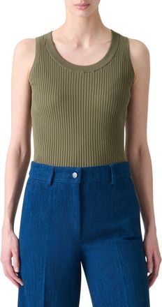 Akris Rib Cotton Sweater Tank in Khaki at Nordstrom, Size 12