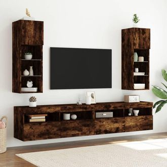 Berkfield Home TV Cabinet with LED Lights Smoked Oak 30.5x30x90 cm in Brown