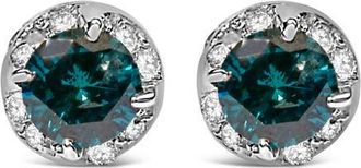 House of Brilliance 14K White Gold 1/2 cttw White and Treated Blue Round Diamond Earrings at Nordstrom