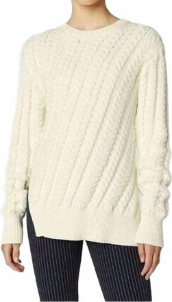 Derek Lam Crew Neck Diagonal Cable Knit Sweater In White