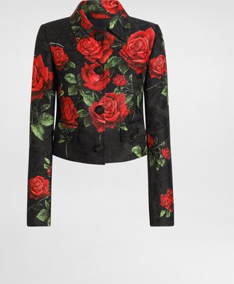 Dolce & Gabbana Rose-print Brocade Jacket With Jewel Buttons - Woman Coats And Jackets Multicolor 38